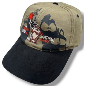 Vintage Space Jam Hat Bugs Bunny Taz Snapback Warner Bros Looney Tunes Olive Cap